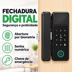 Fechadura Digital Biométrica Senha Teclado Iluminado Para Porta Madeira Apartamento Residencial VisionTech_