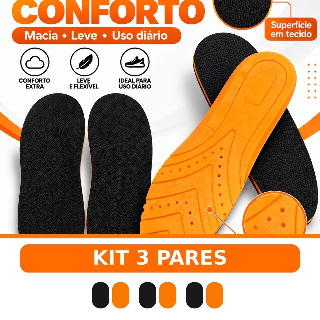 Kit 3 Palmilha de Gel para Coturno Bota Ortopédica de em Gel Anatômica Anti Impacto Confortável