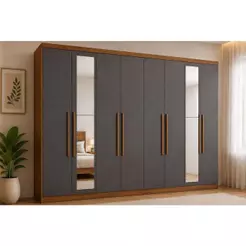 Guarda Roupa Casal 8 Portas e 4 Gavetas c/ Espelho Master New 8.4 Jatoba/Grafite - Santos Andirá