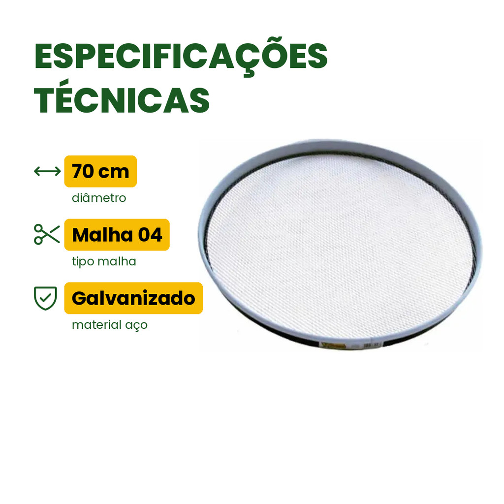 Peneira para Café 70cm Galvanizada Vitória Ref 45 Malha 04 para Grãos — imagem 2 de 2