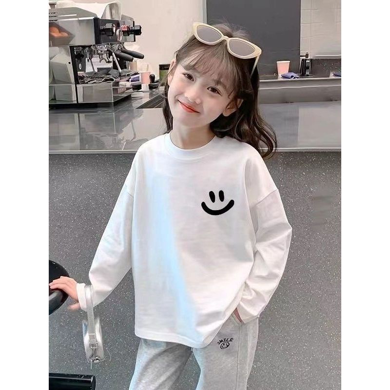 Camiseta de manga comprida para meninas de algodão puro 2025 primavera outono novo estilo infantil estilo ocidental cami