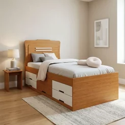 Cama Solteiro com 5 Gavetas em MDF Júlia Cinamomo/Off White Marrom Cinamomo/Off White