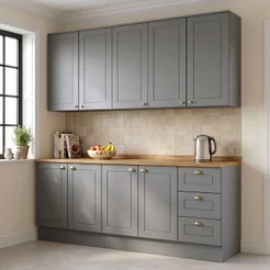 Cozinha Compacta Modulada 4 Peças 100% MDF 2 Armários Aéreos 2 Balcões com Tampo Cinza/Nature Emily Cinza/Nature