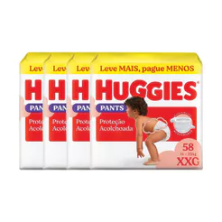 Kit 4 Fralda Huggies Pants Roupinha Proteção Acolchoada Tamanho XXG 58 Unidades Descartáveis