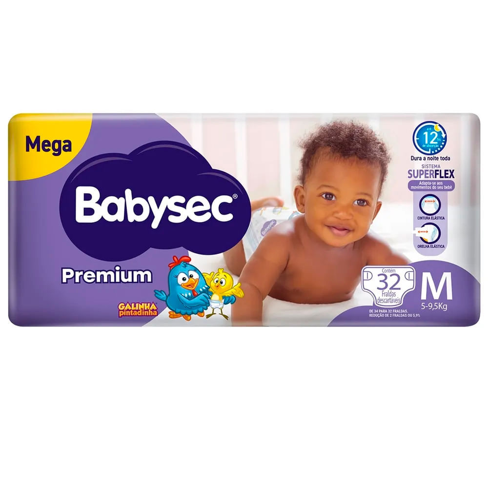 Fralda Descartável Babysec Galinha Pintadinha Premium M 32 Tiras