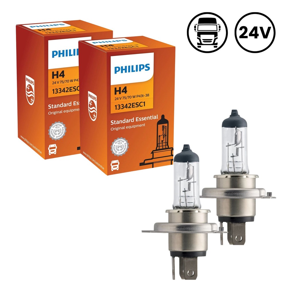 PAR DE LÂMPADA PHILIPS LINHA 24 VOLTS H4 75/ 70 W HALÓGENA FAROL ALTO BAIXO ÔNIBUS CAMINHÃO