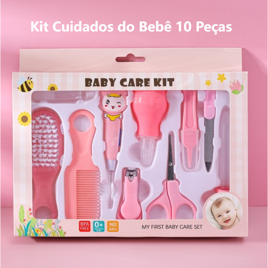 Kit Cuidados do Bebê 10 Peças – Higiene Segura, Tesoura Redonda e Limpador de Ouvido Inovador