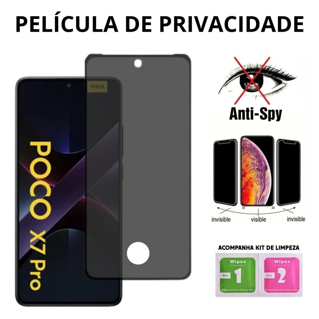 Película de Privacidade Xiaomi Poco X7 PRO Com Furo Para Biometria em Oferta na Shopee