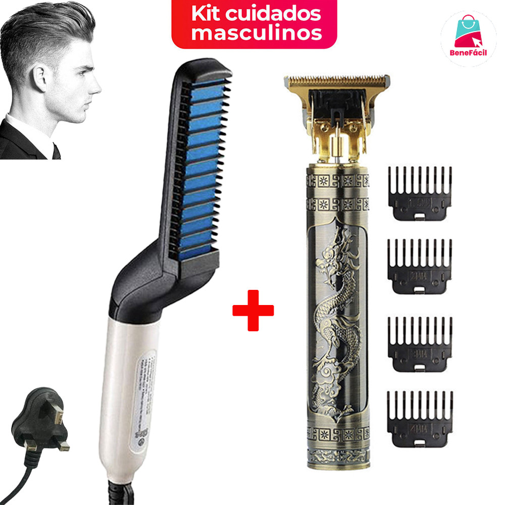 Kit cuidados masculinos - Modelador Pente Chapinha para cabelo e Barbeador Maquina cortar cabelo dragão em Oferta na Shopee