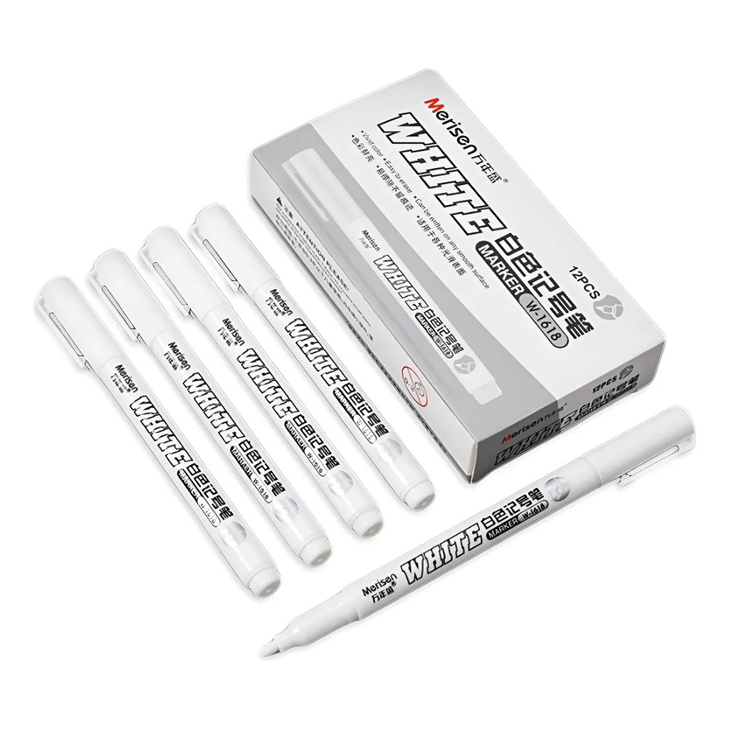 12 Caneta Branca Pinta Pneu Permanente Marcadora A Prova D'água Retoque Lataria Tenis Reparos