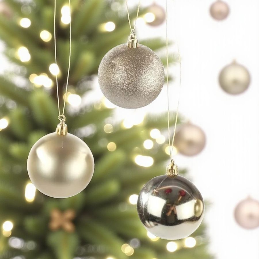 Bolas de Natal em Tubo - Champagne Fosco com Glitter - 5x5cm - 6 unidades - Cromus - Rizzo em Oferta na Shopee