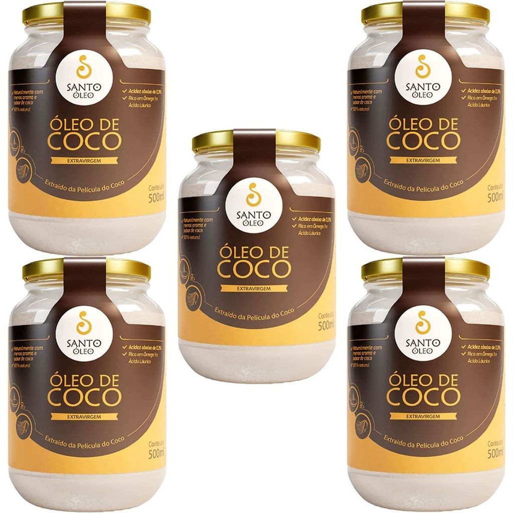Kit 5X Óleo de Coco Extra Virgem de Película - 500ml - Santo Óleo em Oferta na Shopee