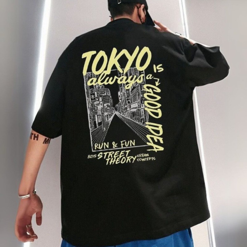 Camiseta Masculina Oversized Streetwear Tokio Good Tecido 100% Algodão Despojada Moda Urbana