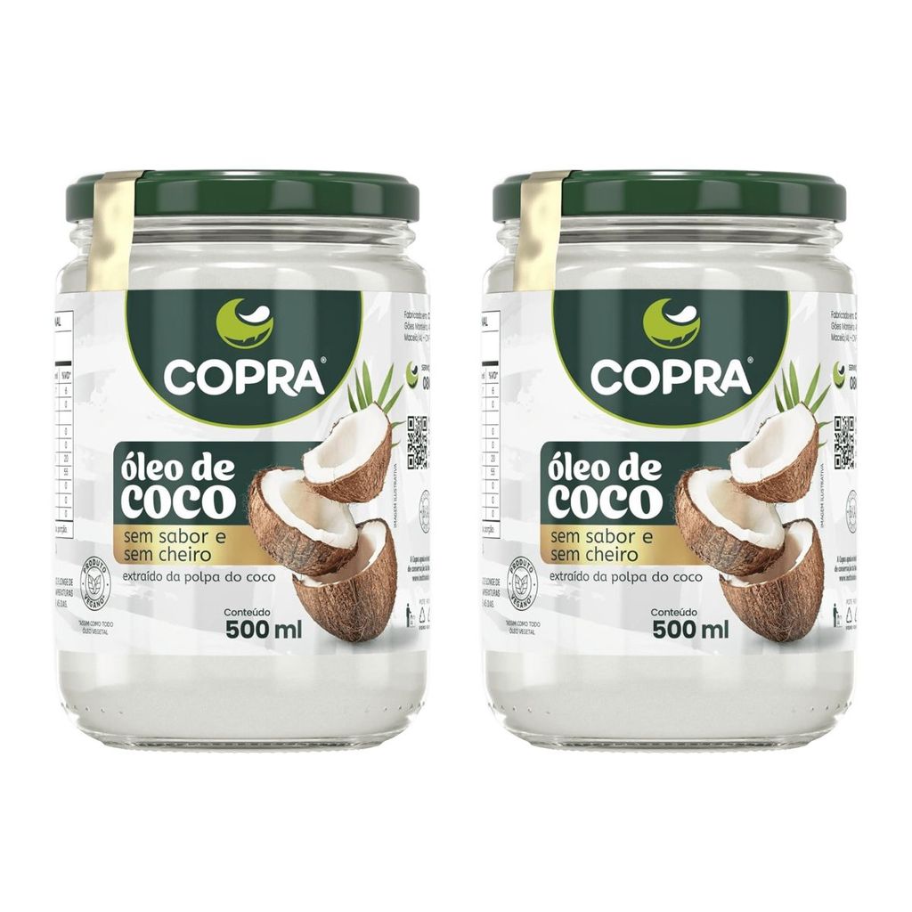 KIT 2 OLEO DE COCO SEM SABOR 200ML COPRA 100% PURO NATURAL SEM GLUTEN VEGANO SEM GORDURA TRANS