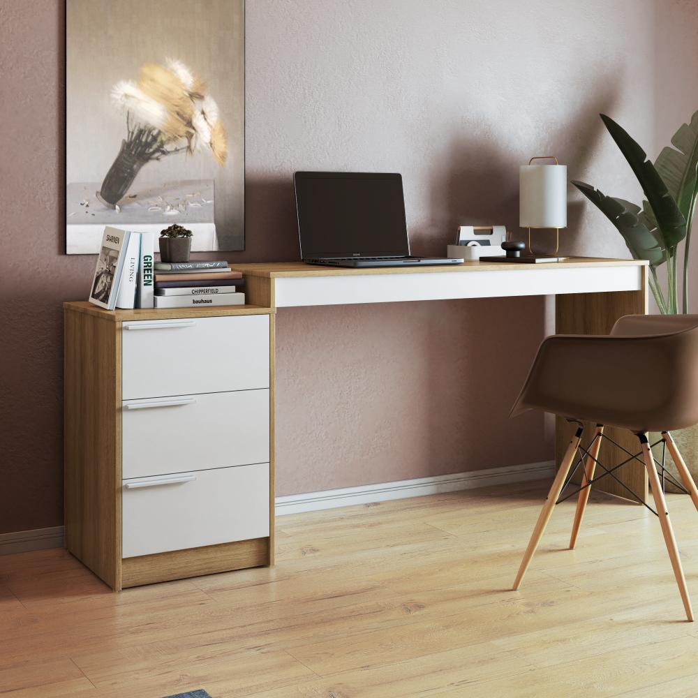 Mesa Escrivaninha de Computador 3 Gavetas BC98 170cm Lâmina Mel/Branco - BRV Móveis em Oferta na Shopee