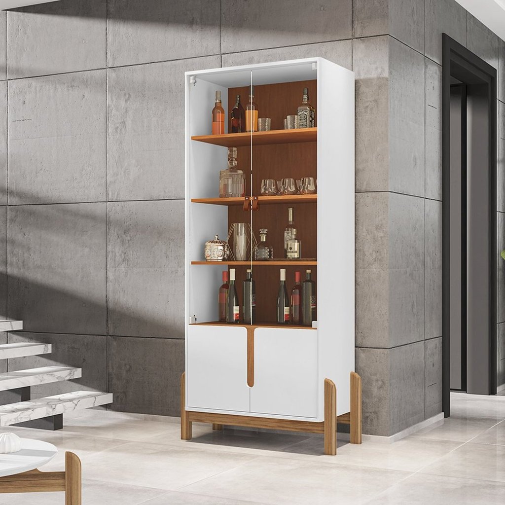 Cristaleira 2 Portas de Vidro Lizz Casa D Branco/Cedro em Oferta na Shopee