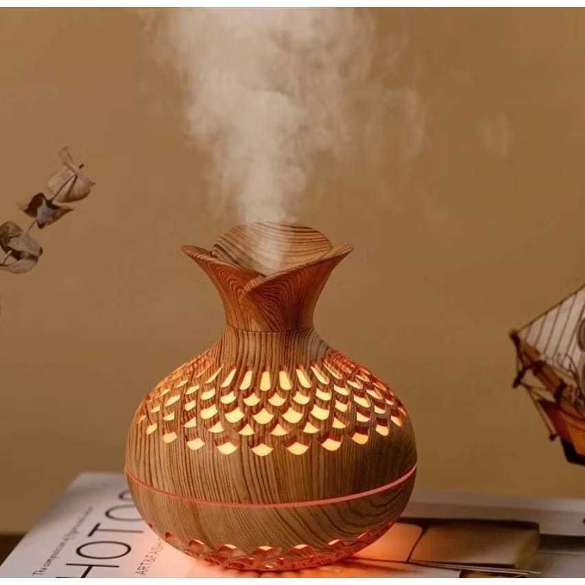 Mini Vaso De Madeira Umidificador De Ambiente USB De AR LED RGB
