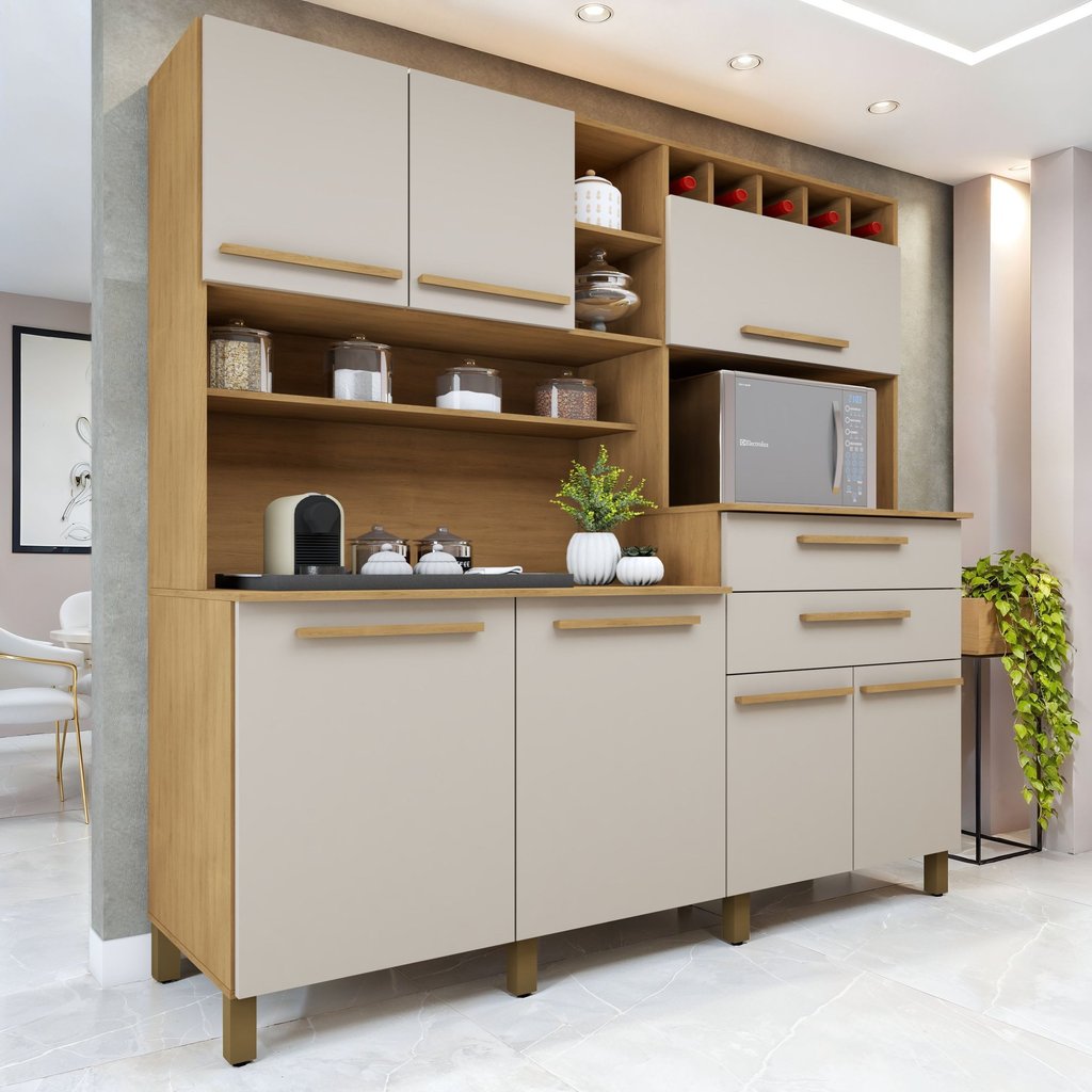 Armário de Cozinha 7 Portas 2 Gavetas Monte Rey   Cinamomo/Off White em Oferta na Shopee