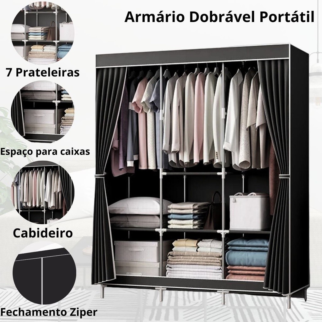 Guarda Roupa Dobrável Organizador De Roupas Portátil Multiuso Armário Organizador de Roupas Sapatos Multiuso Ou sapateir