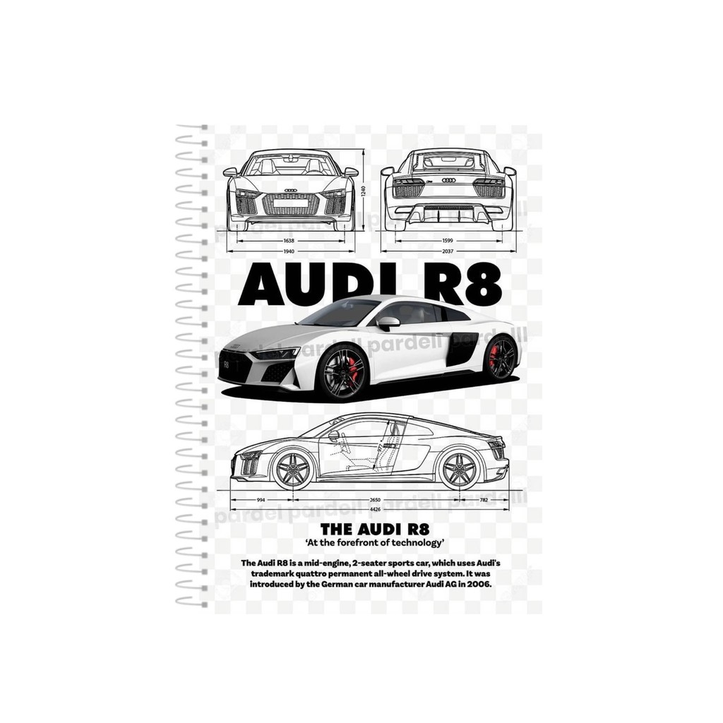 Caderno Escolar Audi R8 Capa Dura 10 Matérias