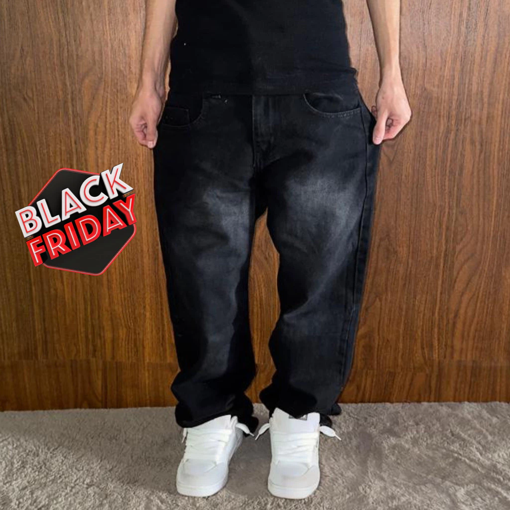 Calça Balão Premium Preta Edição Limitada Baggy Streetwear, Larga 100% Jeans de Rua – Do 36 ao 48