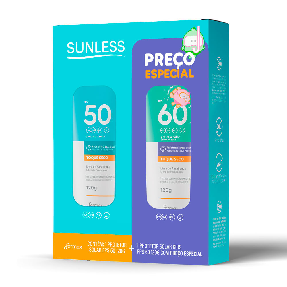Protetor Solar Sunless FPS 50 e Protetor Solar Kids FPS 60 120g Cada em Oferta na Shopee