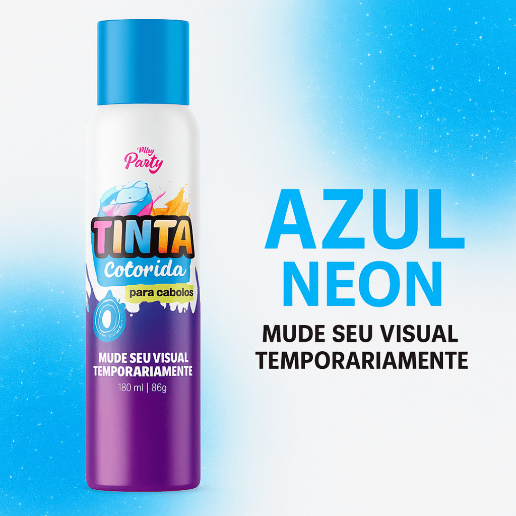Tinta Colorida Spray Azul Neon para Cabelo 150ml My Party | Visual Temporário para Festas