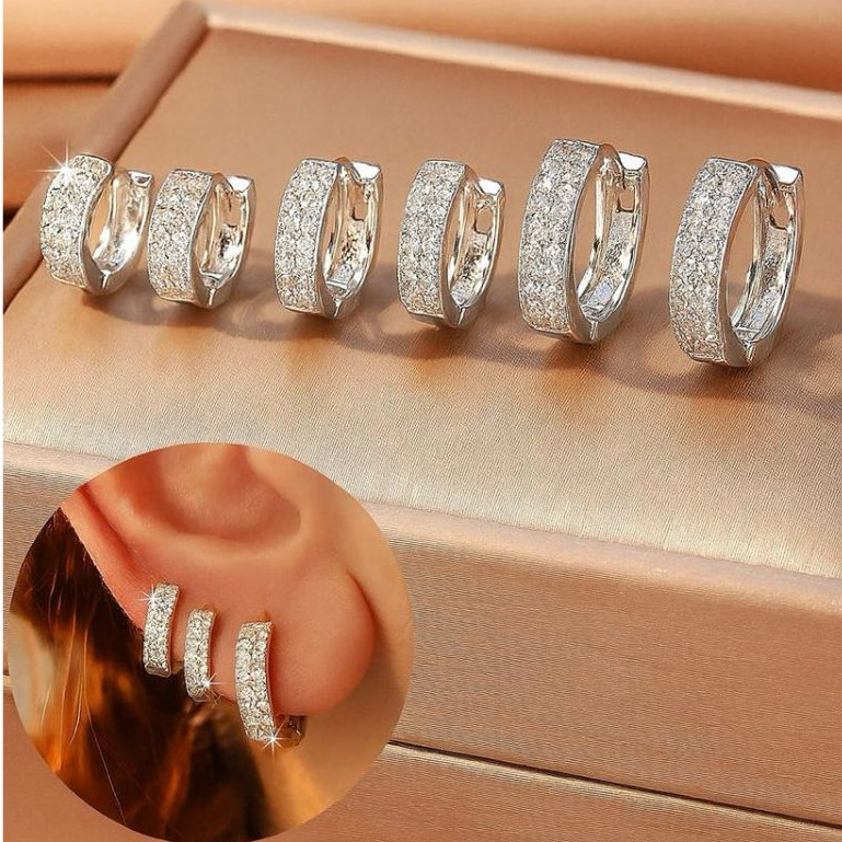 Kit 6 Peças Brinco Trio P M G Furo Argolas Cravejadas Micro Zircônia em Banhada em Prata 925 e Ouro 18k em Oferta na Shopee