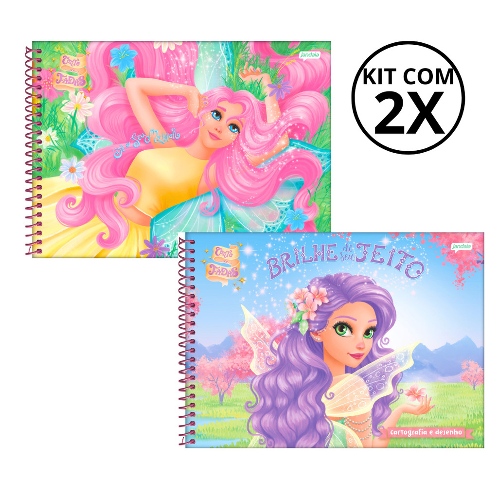 Kit Com 02 Caderno De Desenho Universitário Conto De Fada 80 Folhas  - Jandaia em Oferta na Shopee