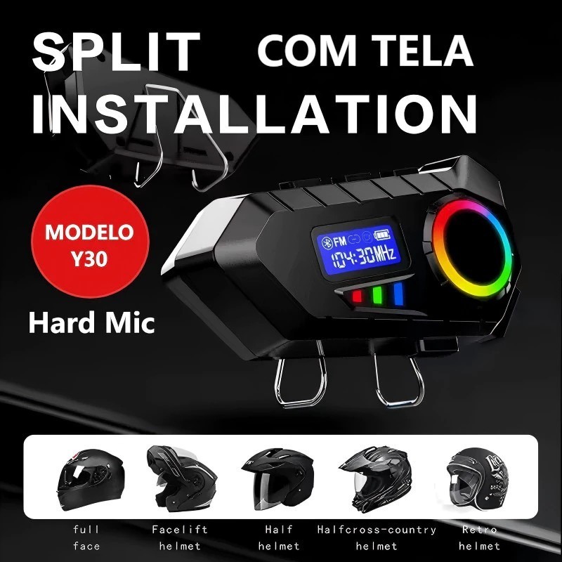 Y30 Fone De Ouvido Sem Fio Bluetooth 5.4 Para Capacete De Motocicleta Fones Com Redução De Ruído IPX6 À Prova D'água