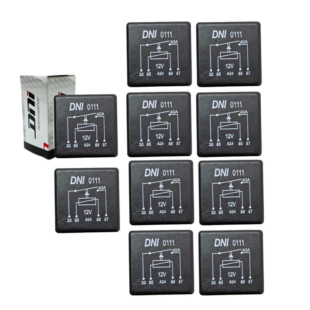Kit 10 Rele Auxiliar 12v 40a 4 Terminais Sem Suporte DNI 0111 Uso Geral Rele 40a 12v