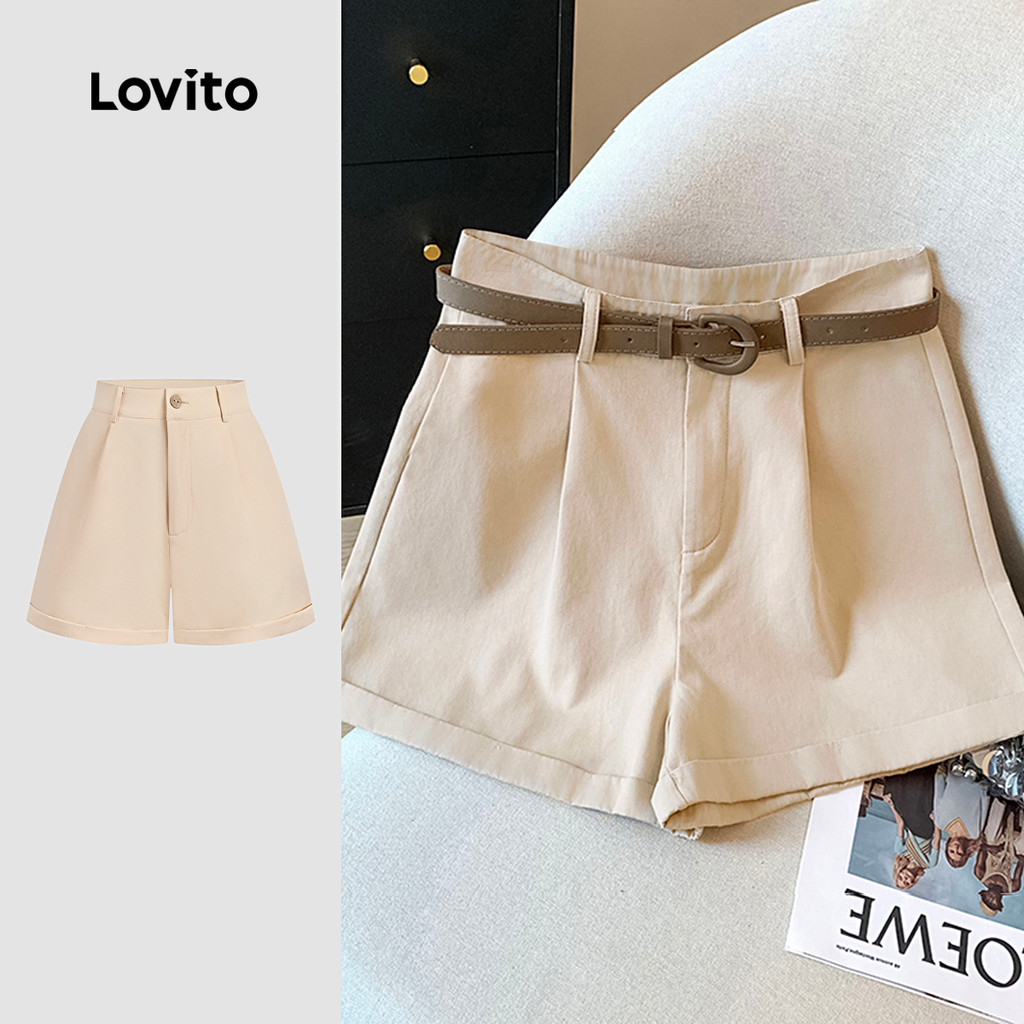 Lovito Shorts Casuais de Botão Primavera/verão Shorts de Damascos para Mulheres L154LD045 em Oferta na Shopee