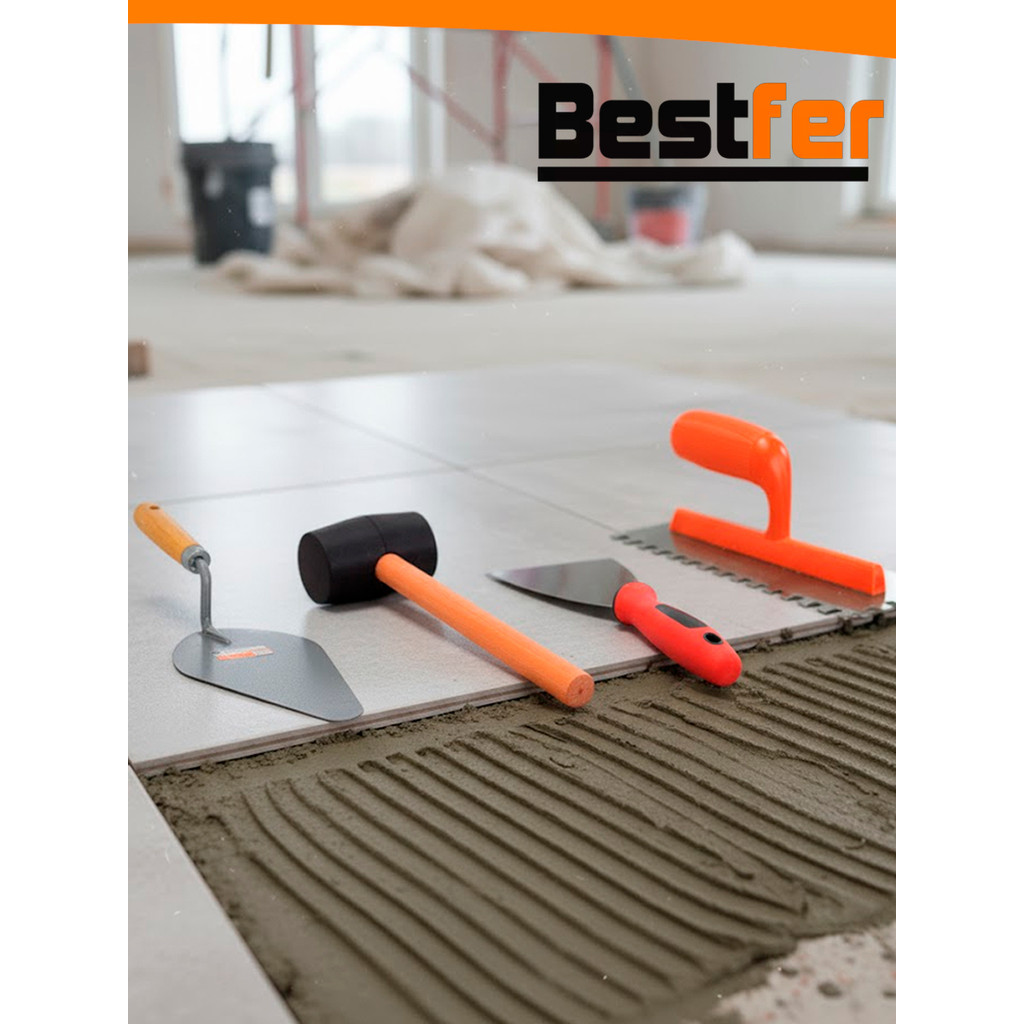 Kit Pedreiro Assentamento Instalação Pisos BESTFER Colher Pedreiro Espatula Desempenadeira Marreta