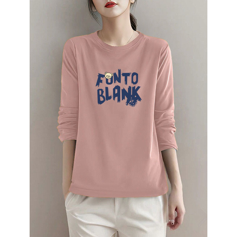 Exportação de comércio exterior ~ 100% algodão Casual All-Match impresso camiseta de manga comprida primavera outono tam