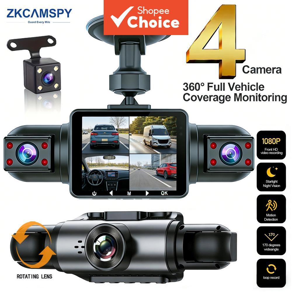 Dash 4  Cam Car Gravador de vídeo com visão noturna 24/7 Monitor de estacionamento G-Sensor Gravação em loop