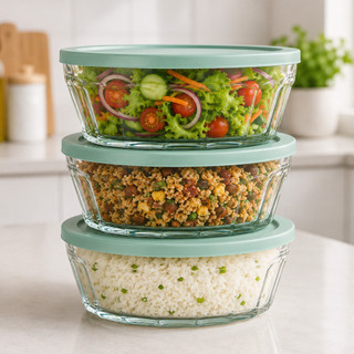 Kit 3 Potes Saladeira Vidro Com Tampa 4 Litros Tigela Grande De Servir Tapoer Multiuso Alimentos
