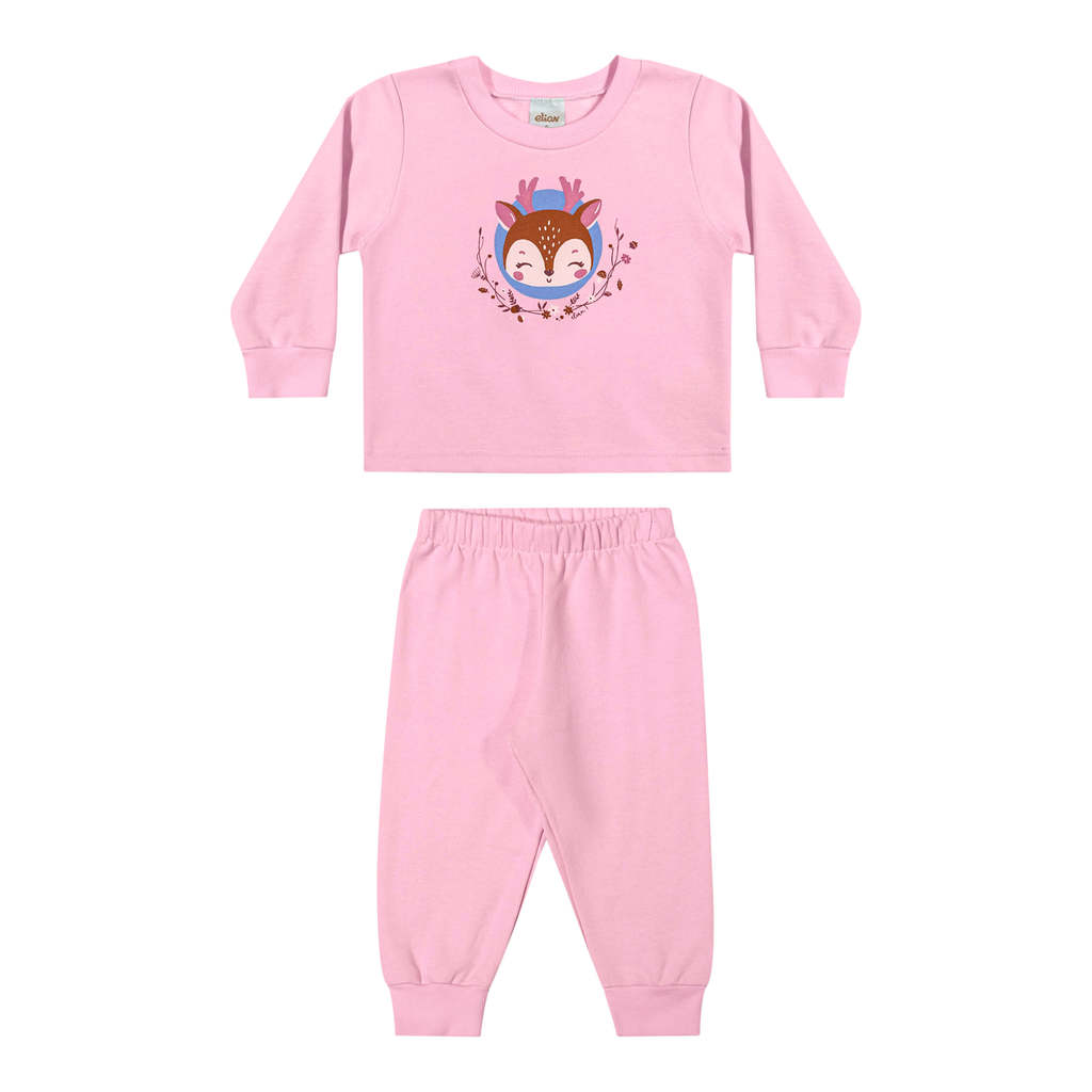 Conjunto Bebê Menina Moletom Bichinhos Elian Rosa