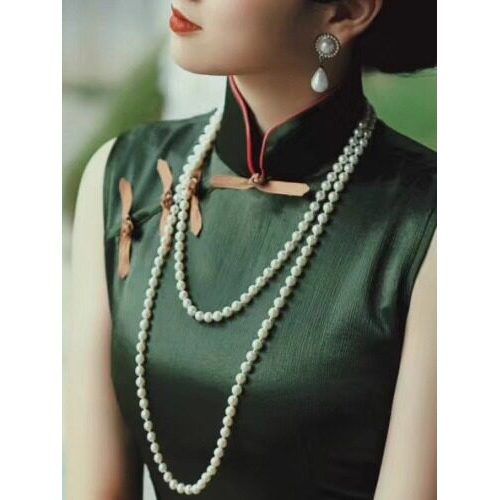 colar colar aço inoxidável Novo colar de pérolas duplas com acessórios Cheongsam foto colar camisola corrente de compr