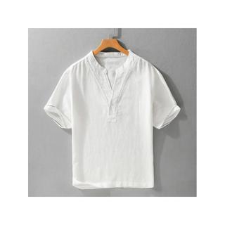Verão velho dinheiro estilo com decote em v camisa de linho branco Design preguiçoso solto legal solto confortável topo 