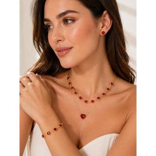 Conjunto colar pulseira brinco shoker coração banhado ouro presente feminino kit