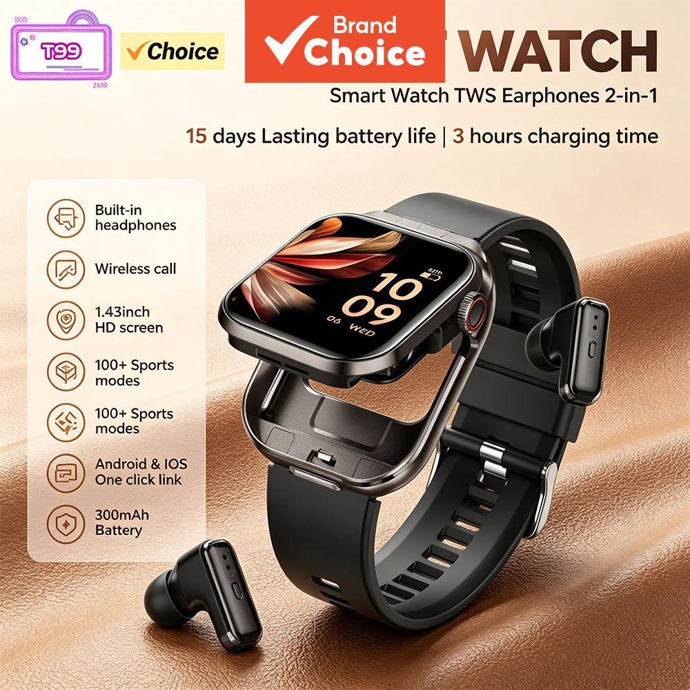 Novo Fone de Ouvido 2 em 1 Relógio Inteligente 2.02 Chamada Bluetooth Taxa Cardíaca Saúde Qualidade de Som 9D HIFI