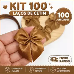 kit Laço de Cetim 100 UNIDADES - MARROM - COM FITA PRA AMARRAR