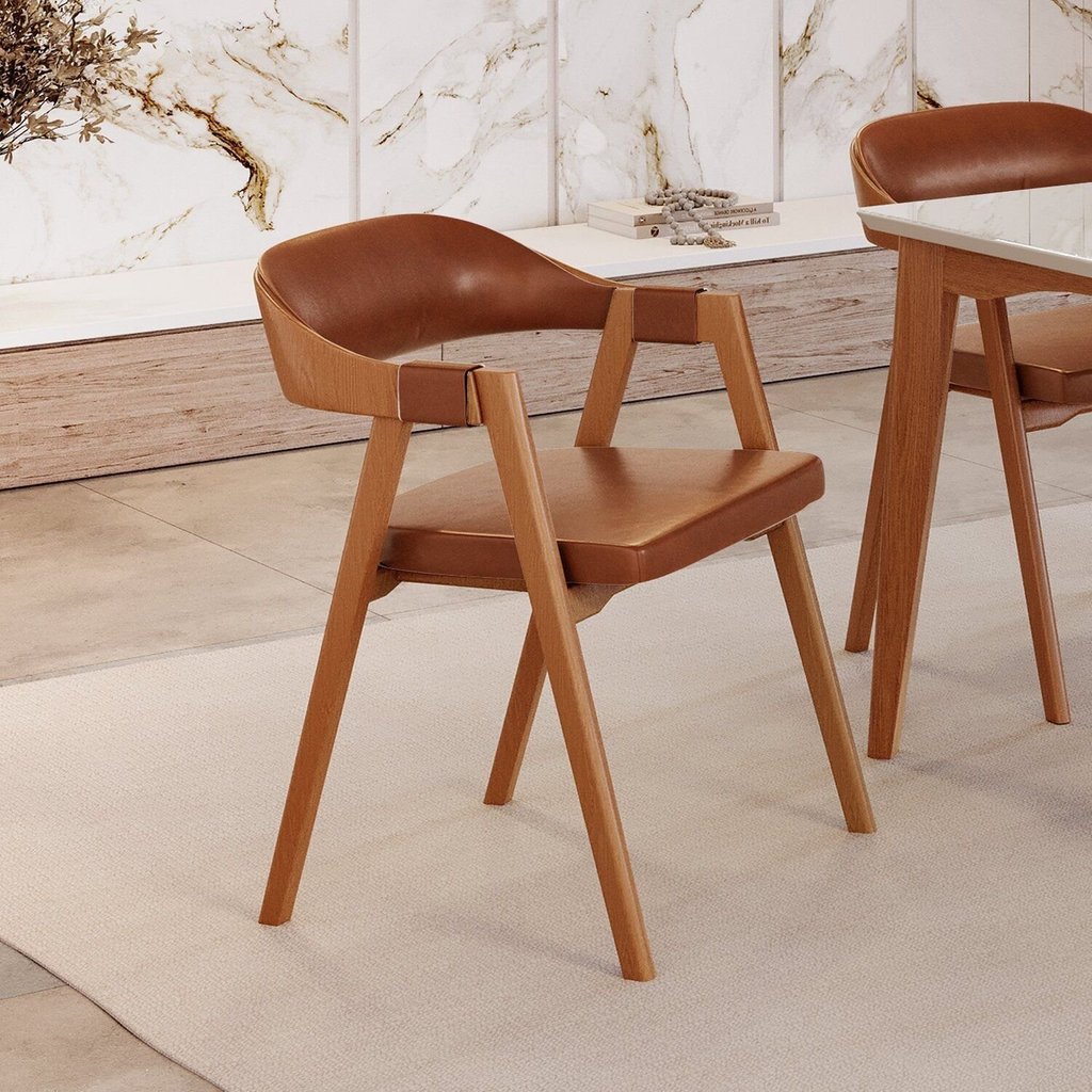 Kit 8 Cadeiras para Mesa de Jantar Gaia Yescasa Marrom Couro Caramelo