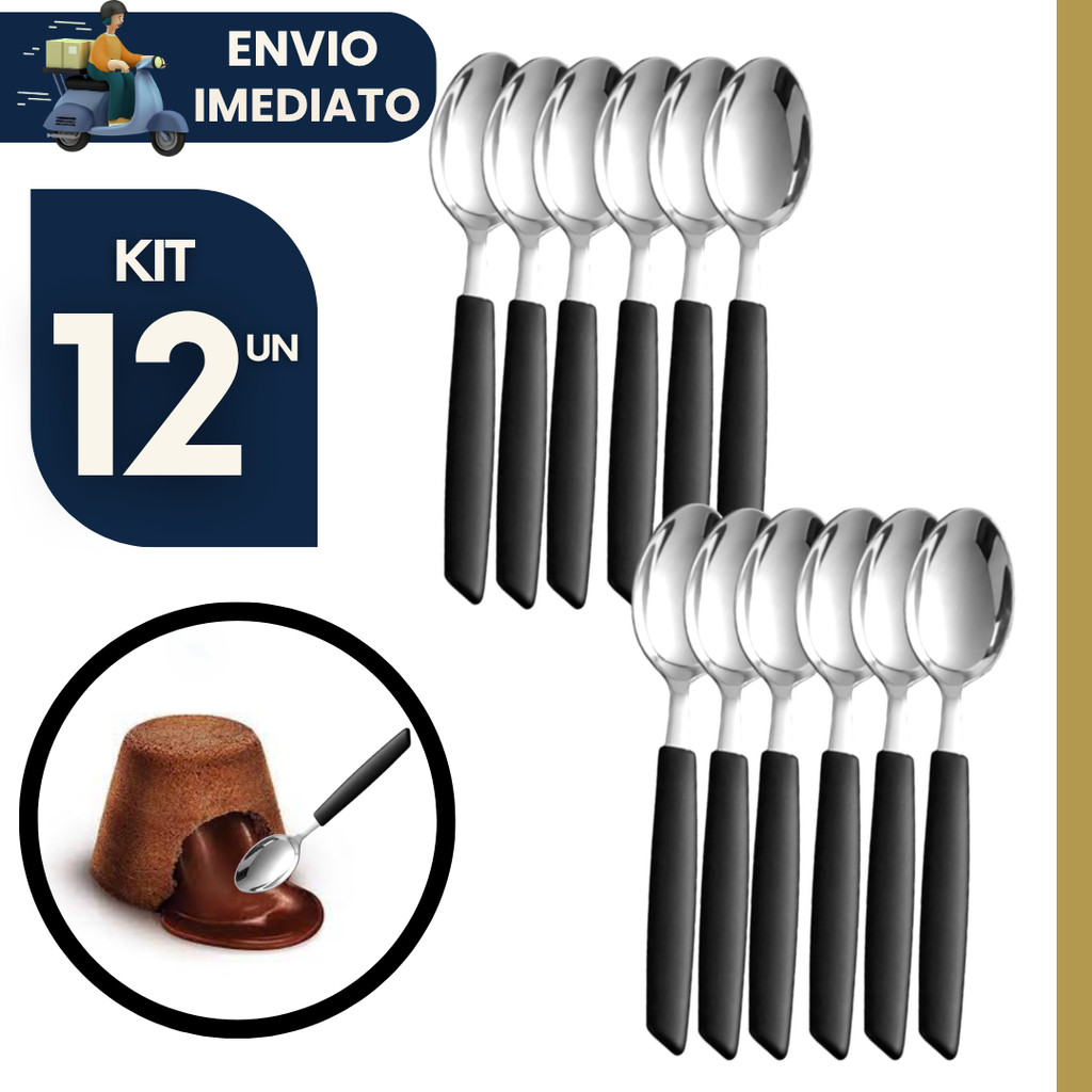 Kit 12 Colheres de Sobremesa / Chá inox Cabo Plástico Resistente Colher Pequena p Café e Uso Diário