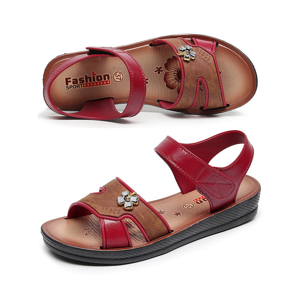 Sandálias de plástico femininas verão cunha salto Velcro sandálias mãe sapatos plana respirável antiderrapante dedo do p