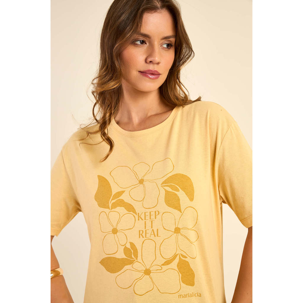 T-Shirt Feminina Flores Marialícia Amarelo