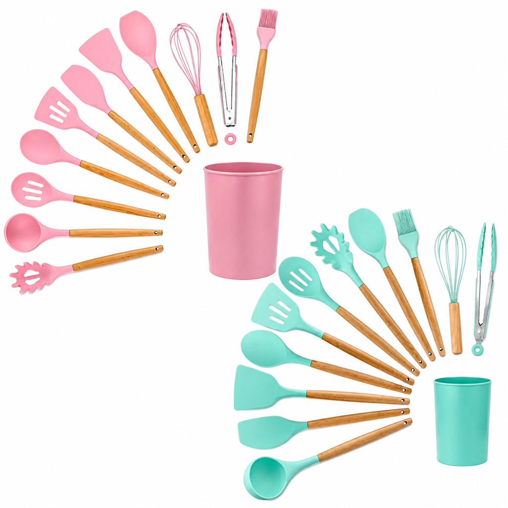 Kit 12 Utensílios de Cozinha em Silicone Escumadeira Pegador