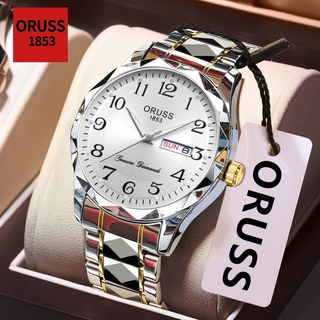 ORUSS Original Masculino Luxo Calendário Duplo Aço Inoxidável Luminoso À Prova D'água Moda Relógio Business Core Versão