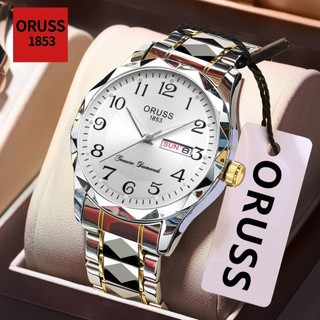 ORUSS Original Masculino Luxo Calendário Duplo Aço Inoxidável Luminoso À Prova D'água Moda Relógio Business Core Versão