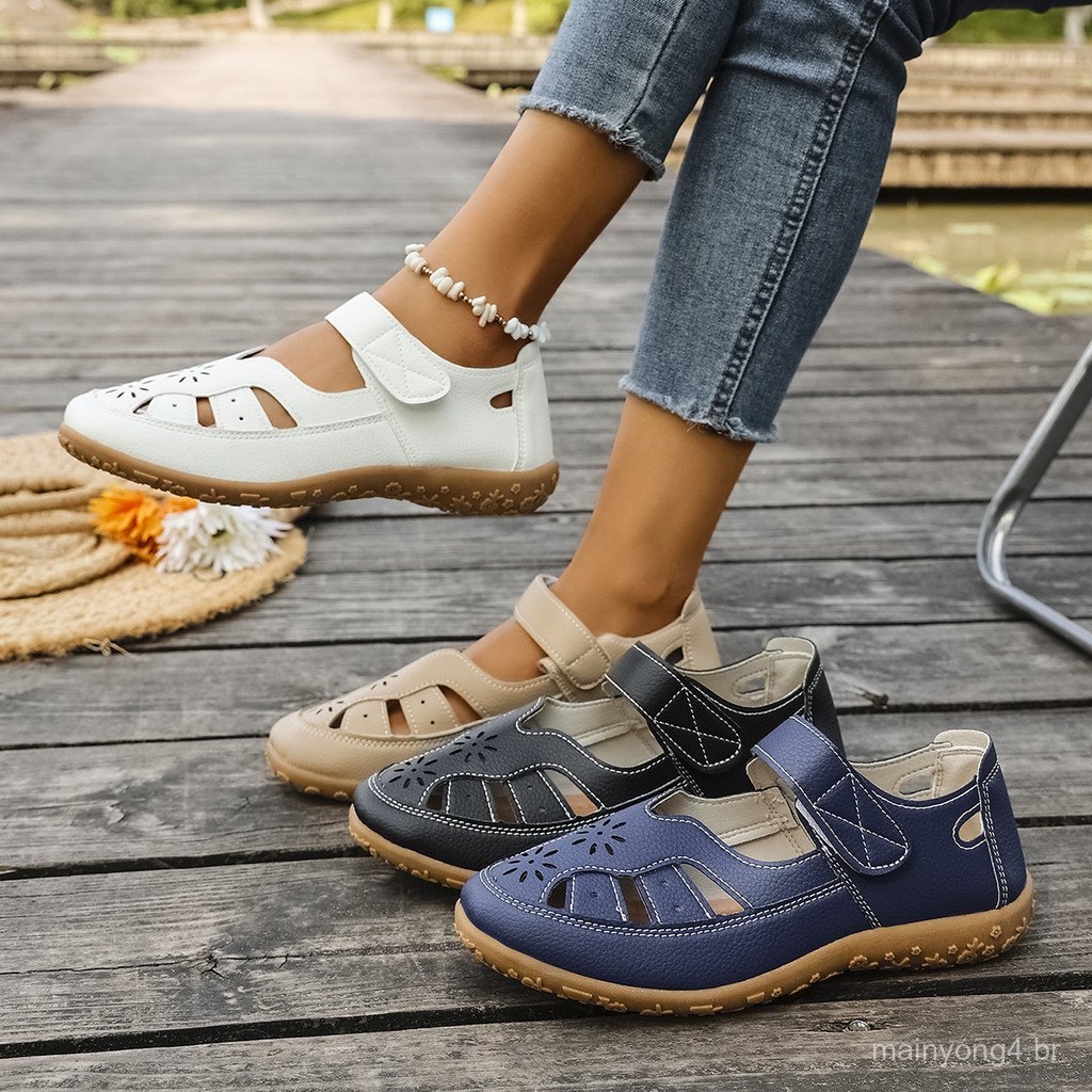 2025 mocassins femininos de tamanho grande primavera verão novo estilo sandálias femininas ocas sapatos femininos sapato